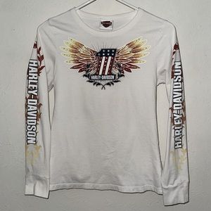 Harley Davidson white long sleeve rhinestone Ghost Town Waynesville NC wings M